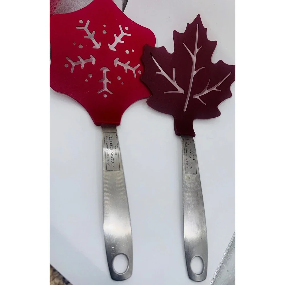 Amco Houseworks Flexible Spatula Set Snowflake Red Maple Leaf Burgundy Stainless